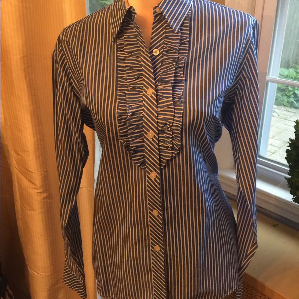 Lilly Pulitzer Blue Ruffle Front Blouse Shirt